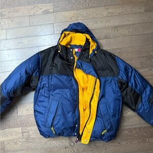 Tommy Hilfiger Blue and Black Puffer Jacket with Yellow Lining